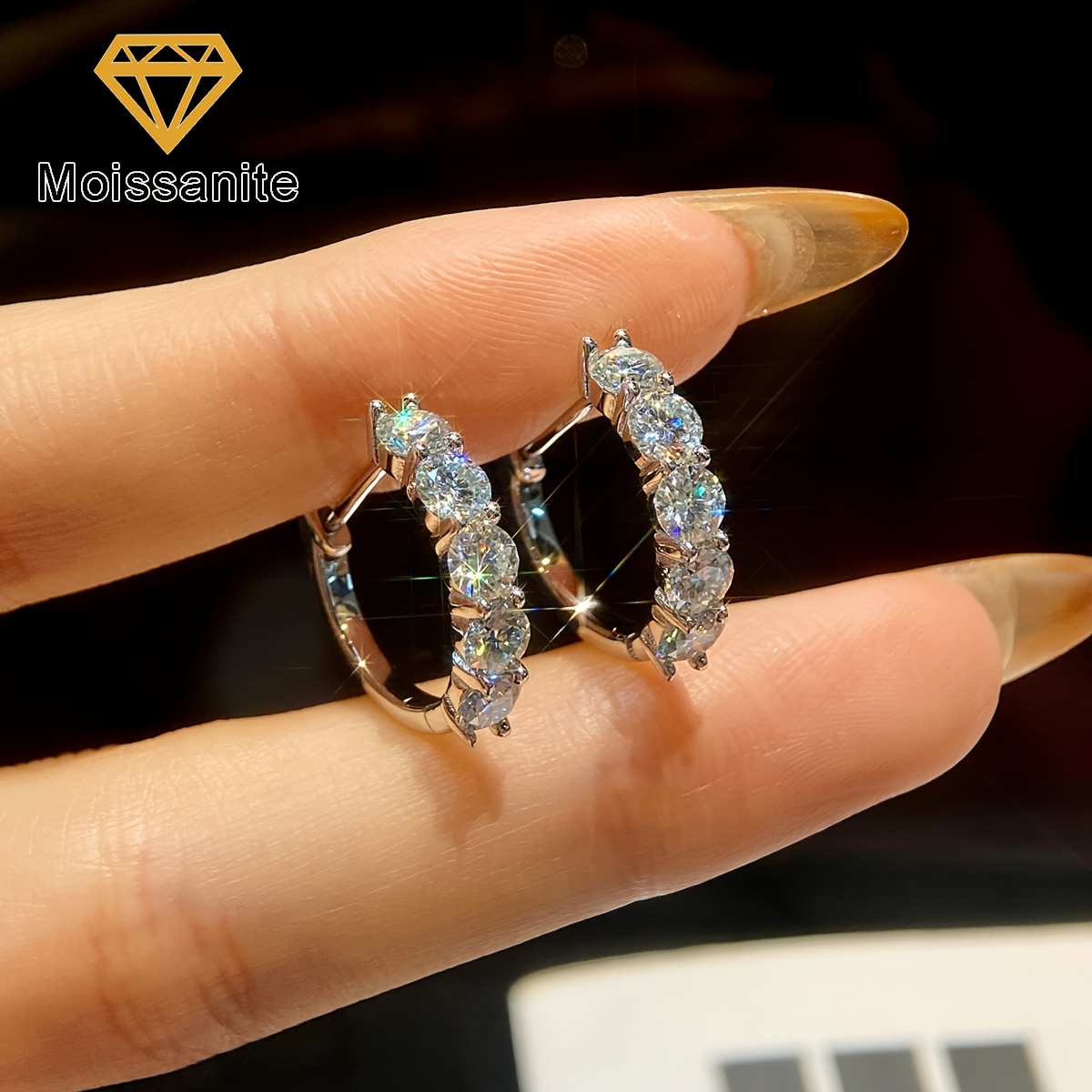 Women's Sparkling Moissanite Wedding Hoop Earrings, Luxury Gift